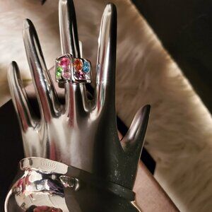 Sterling Silver Multi-Color Stones Ring (size 6)